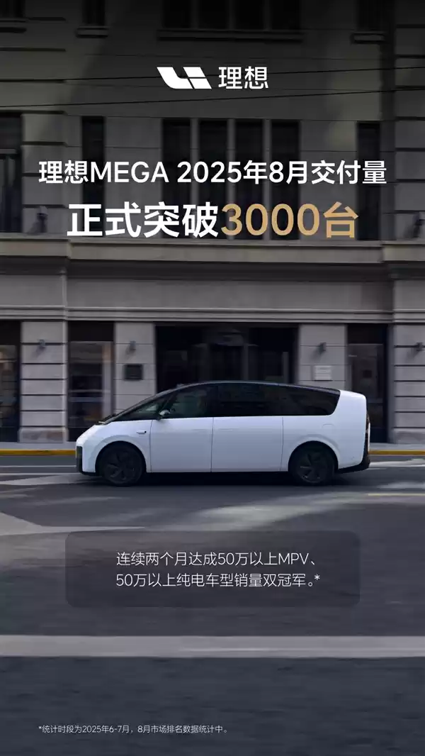 理想MEGA逆袭：8000mAh+144Hz护眼屏助力单月破3000台