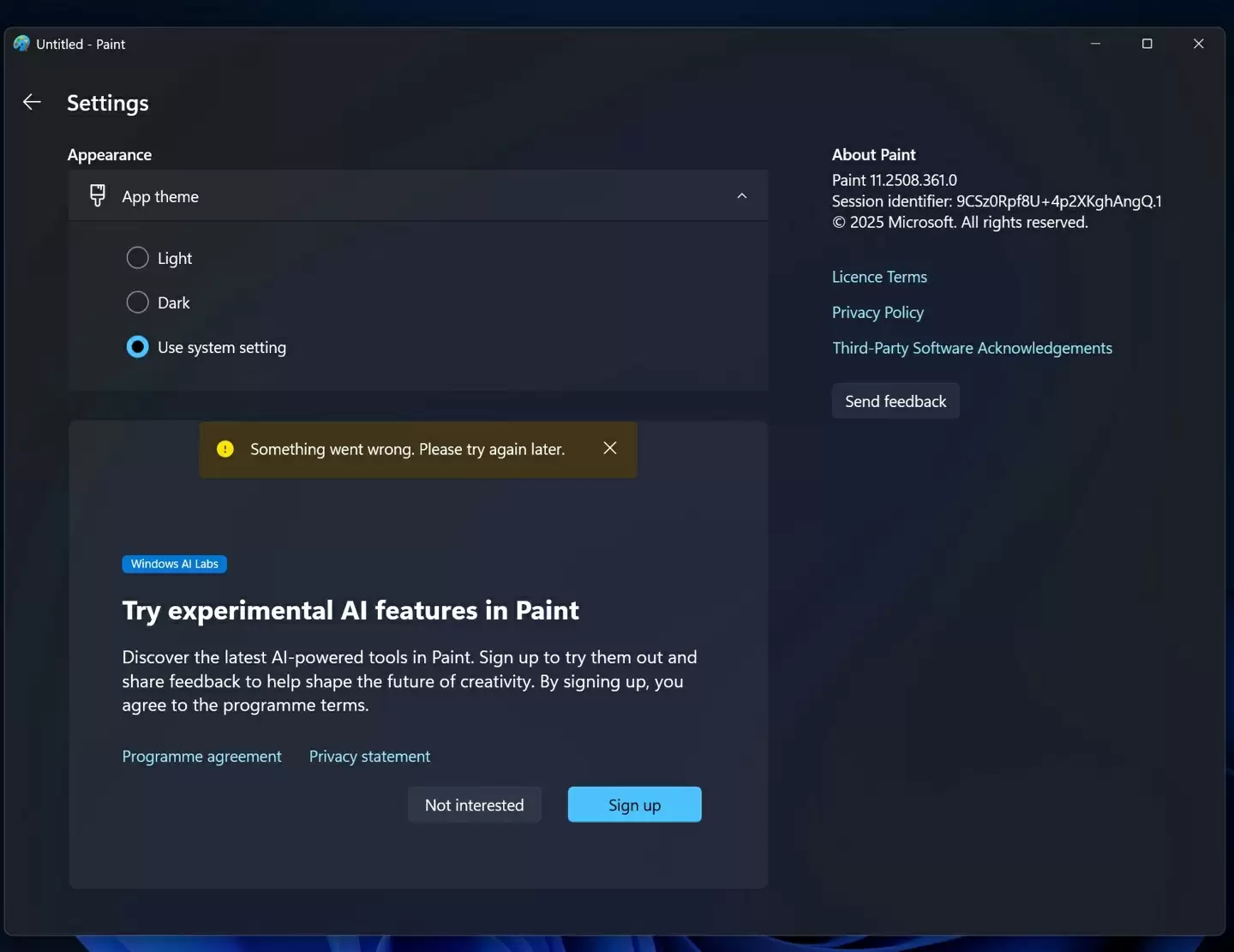 Windows AI Labs注册界面
