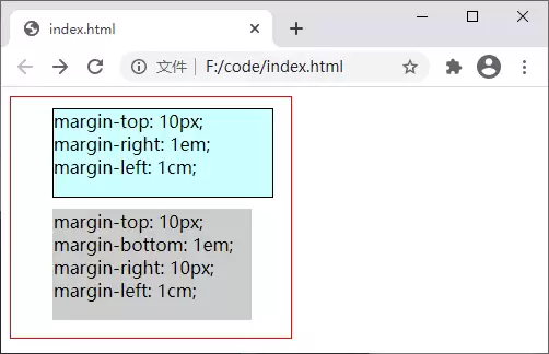 margin-top、margin-bottom、margin-right、margin-left 属性演示