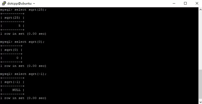 MySQL SQRT函数查询结果示例