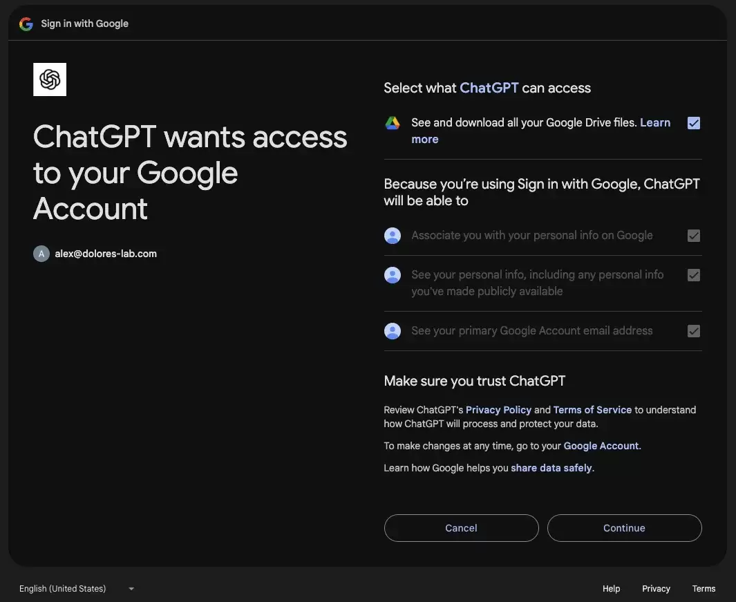 ChatGPT连Google Drive前先看权限和范围