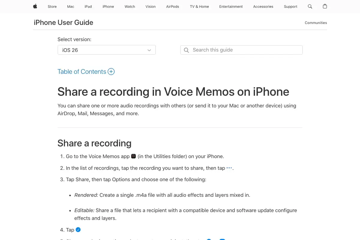 iPhone语音备忘录分享界面